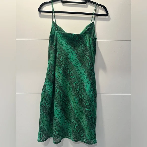 NBD Revolve Maisie Green Snakeskin Cowl Neck Mini Dress | Size S - Picture 10 of 14